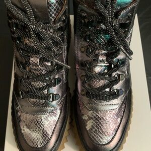 Voile Blanche Iridescent Snake Print Moto Boots